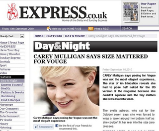 Illustration for article titled Carey Mulligan Couldn't Fit In Vogue's Sample Sizes